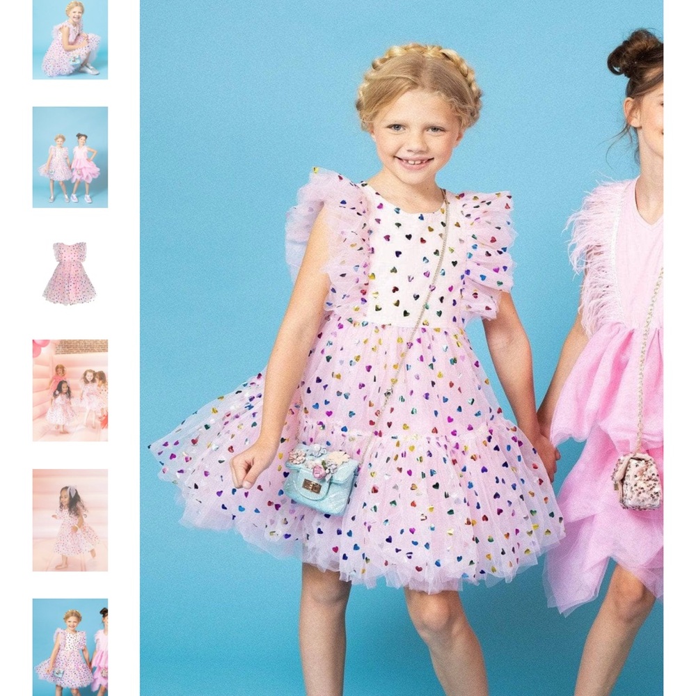 Lola + The Boys Pink tulle Dress with Colorful Hearts. Size 6